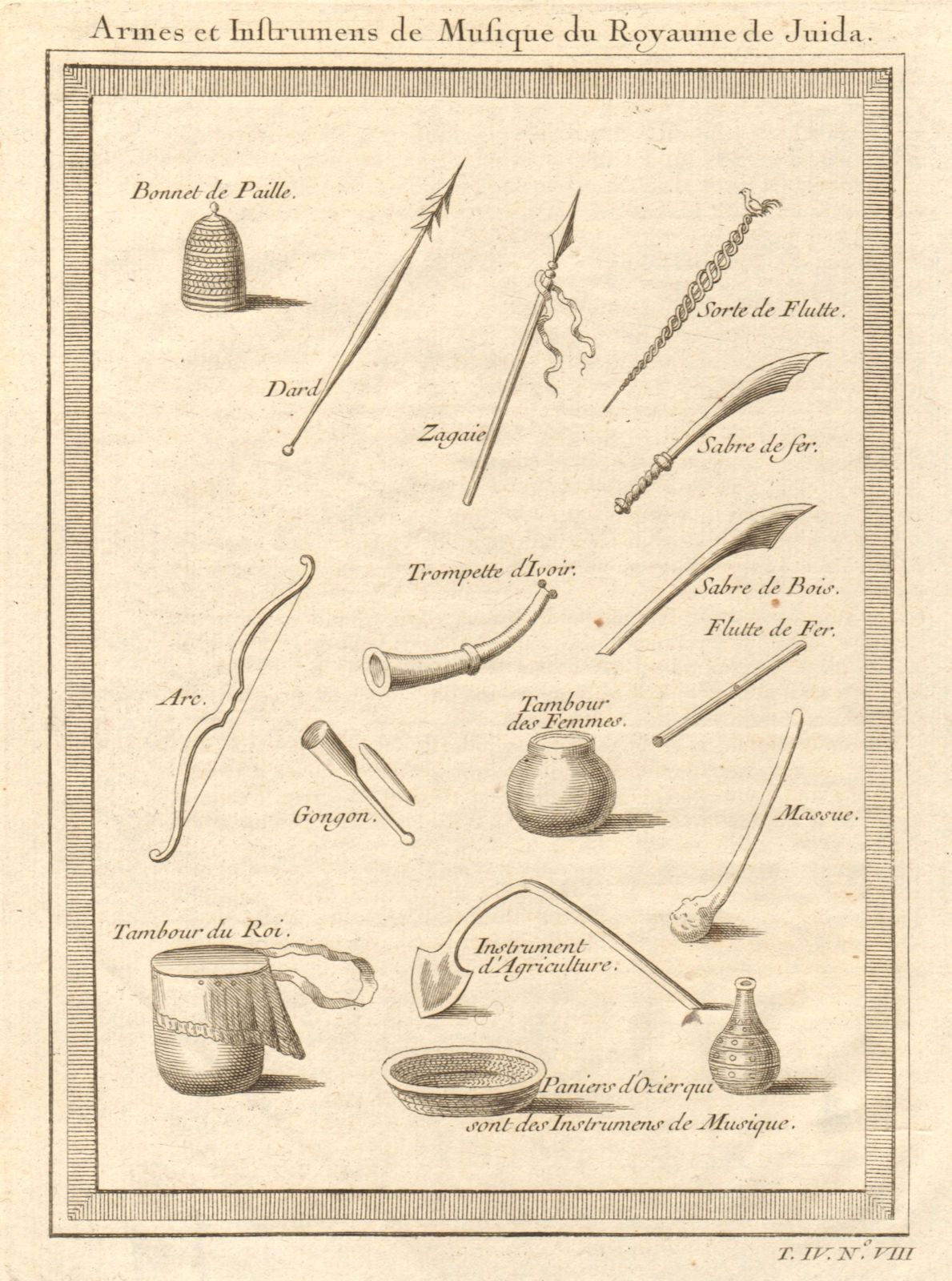Benin. Weapons, musical instruments & farm tools. Kingdom of Whydah Ouidah 1747